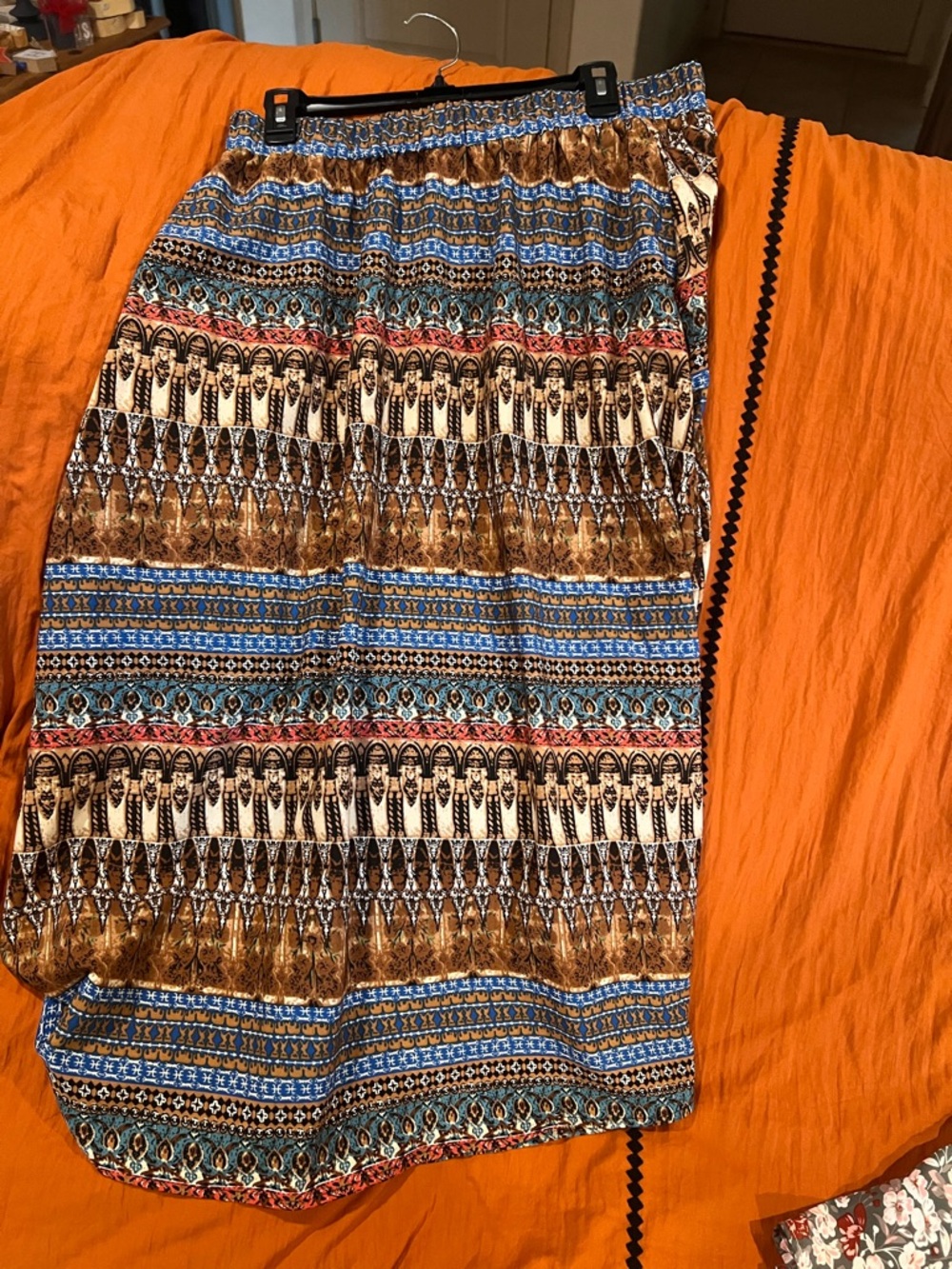 SHEIN Brown, Blue and Cream Printed Maxi Skirt